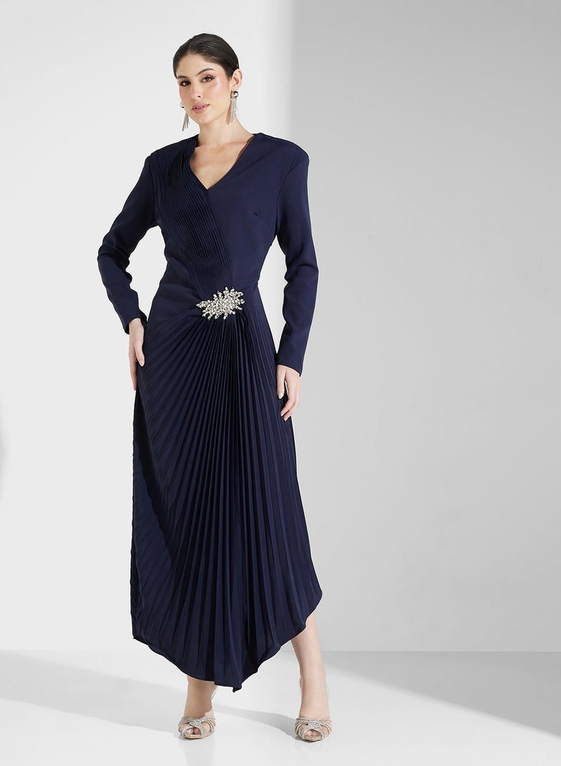 Threadz by Ajooni Pleated Navy Midi Dress - Image 1